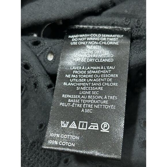 New ANTHROPOLOGIE Puff Sleeve Eyelet Button UP Top Black Size XS Petite - Picture 7 of 8